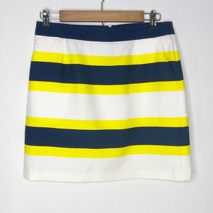 LACOSTE Amiambly Bold Striped Mini Skirt Women’s Size Large L 36 Yellow Navy